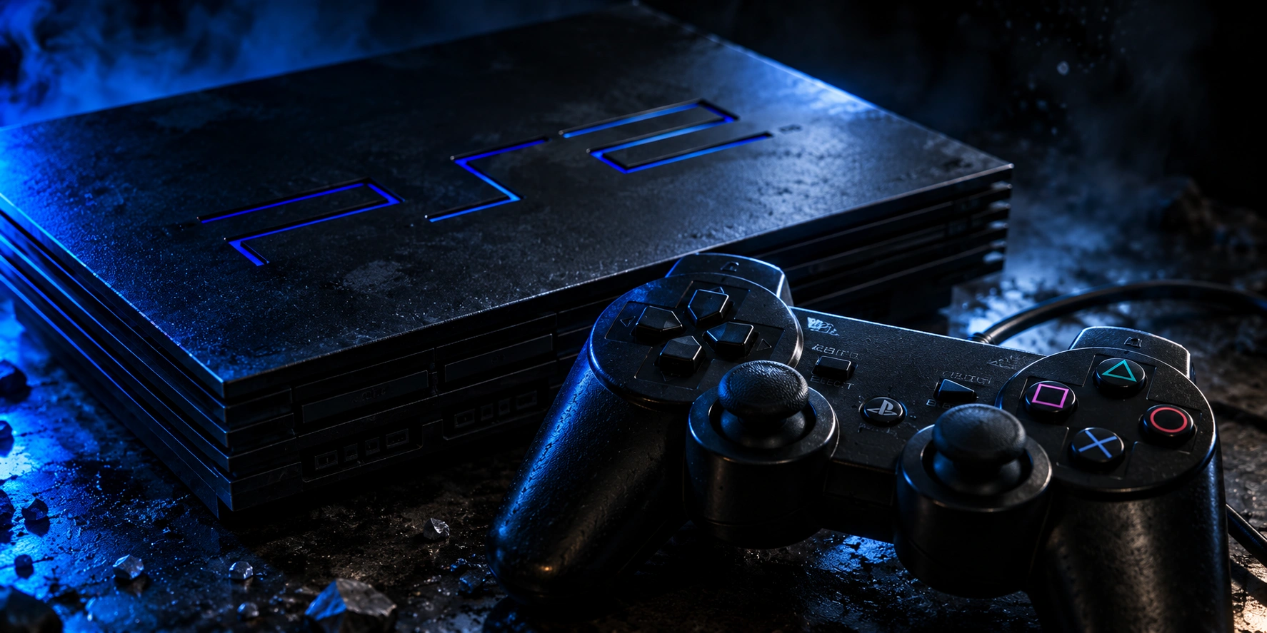 PlayStation 2 console and controller